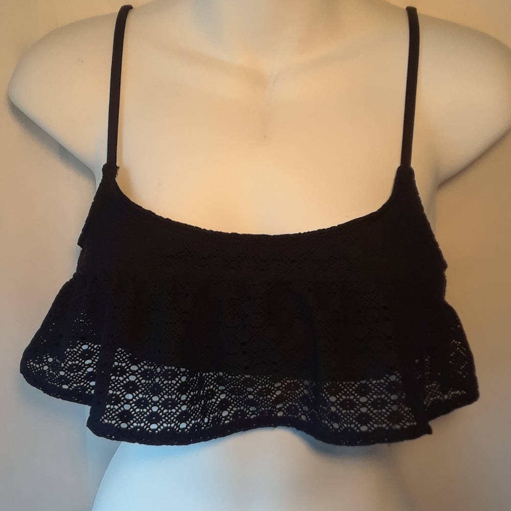 NWT Roxy Black Frill Lace Bikini top, size L